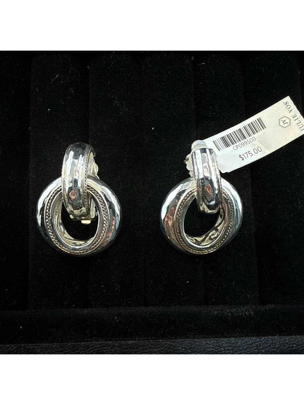 Julie Vos Earrings Cannes Doorknocker Clip On Silver Plate Link Drop NWT $175